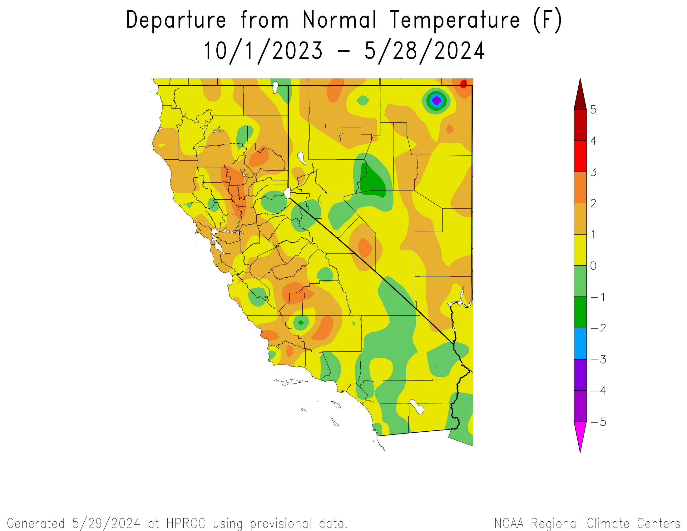 Departure from Normal Temperature for California